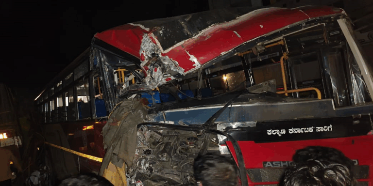 KKRTC ಬಸ್ ಹಾಗೂ ಲಾರಿ ನಡುವೆ ಭೀಕರ ಅಪಘಾತ; 18ಕ್ಕೂ ಹೆಚ್ಚು ಜನರಿಗೆ ಗಾಯ