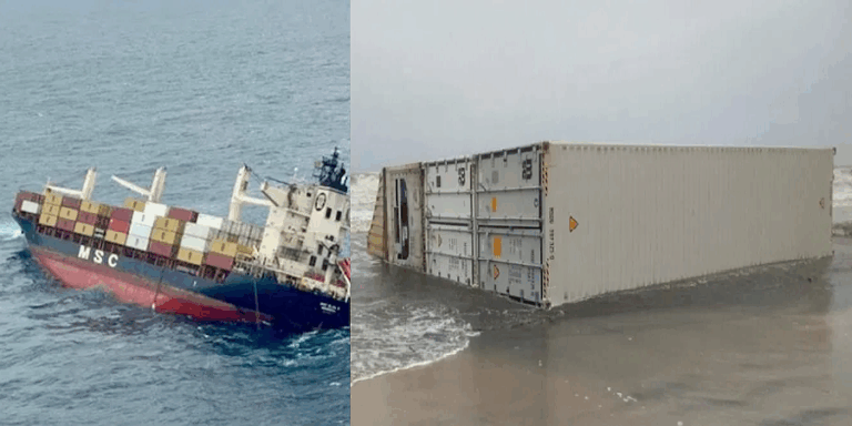 ಕಾರ್ಗೋಶಿಪ್ ಮುಳುಗಡೆ; ದಡಕ್ಕೆ ತೇಲಿಬಂದ ಕಂಟೇನರ್​ಗಳು,  ಮುಟ್ಟದಂತೆ ಜನರಿಗೆ ಸೂಚನೆ