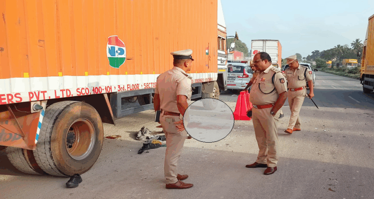 ಕಂಟೈನರ್​ ಲಾರಿ ಮತ್ತು ಬೈಕ್​  ನಡುವೆ ಮುಖಾಮುಖಿ ಡಿಕ್ಕಿ; ಮೂವರು ಸಾ*ವು