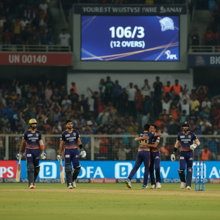 ಐಪಿಎಲ್ 2026: KKR vs LSG ಪಂದ್ಯದಲ್ಲಿ ರಾಹಾನೆ, ರಘುವಂಶಿ ಸತತ ವಿಕೆಟ್ ಪತನ; KKR 106/3 (12 ಓವರ್‌ಗಳು)